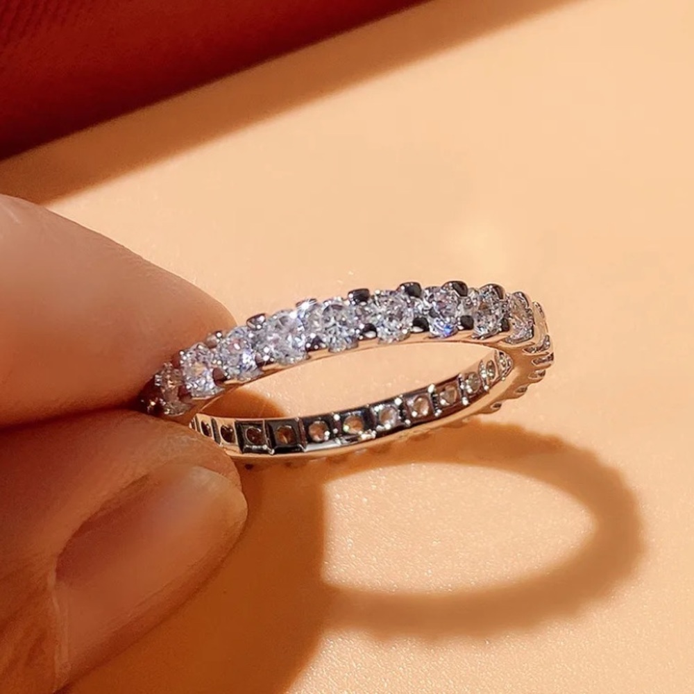 Sterling Silver Cubic Zircon Ring Minimalist, Dainty Diamond Stackable - Picture 6 of 7